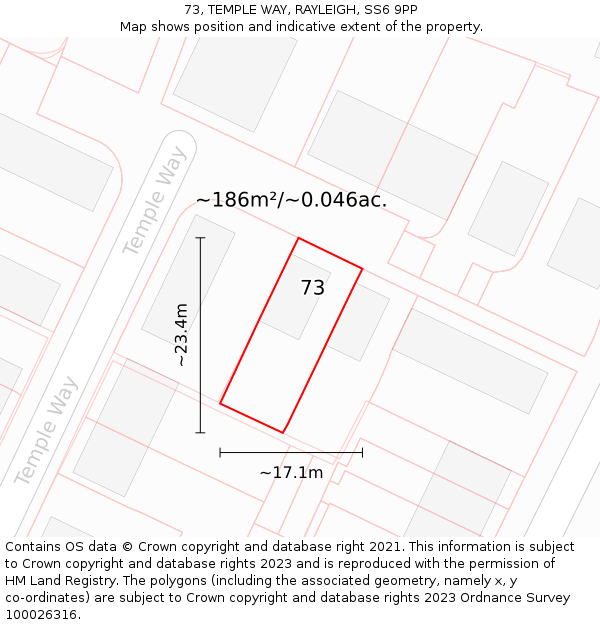 73, TEMPLE WAY, RAYLEIGH, SS6 9PP: Plot and title map