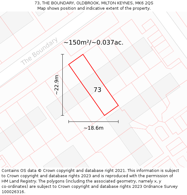 73, THE BOUNDARY, OLDBROOK, MILTON KEYNES, MK6 2QS: Plot and title map