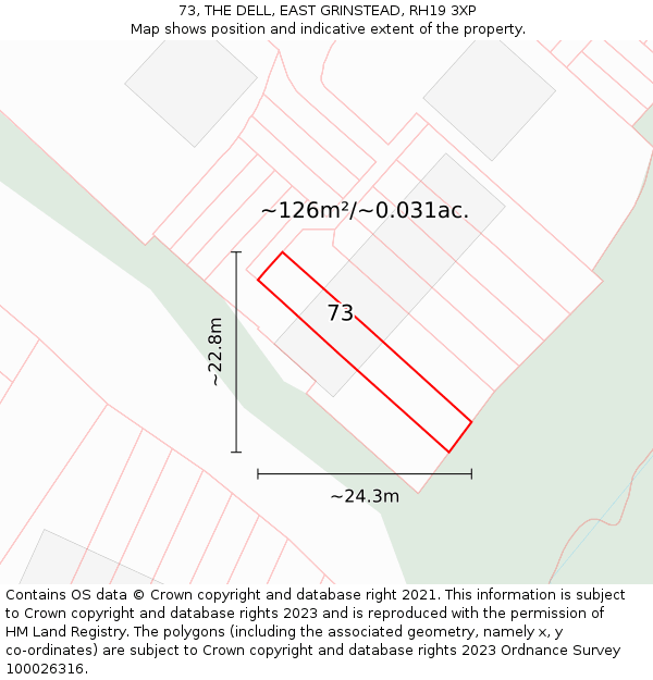 73, THE DELL, EAST GRINSTEAD, RH19 3XP: Plot and title map