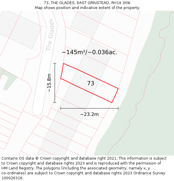 73, THE GLADES, EAST GRINSTEAD, RH19 3XW: Plot and title map