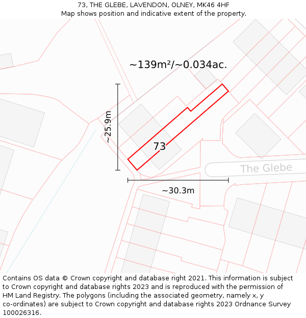 73, THE GLEBE, LAVENDON, OLNEY, MK46 4HF: Plot and title map