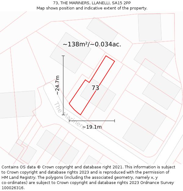 73, THE MARINERS, LLANELLI, SA15 2PP: Plot and title map