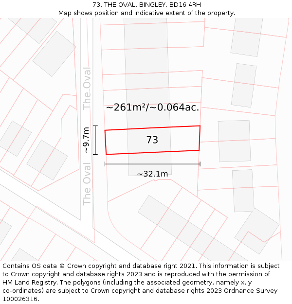 73, THE OVAL, BINGLEY, BD16 4RH: Plot and title map