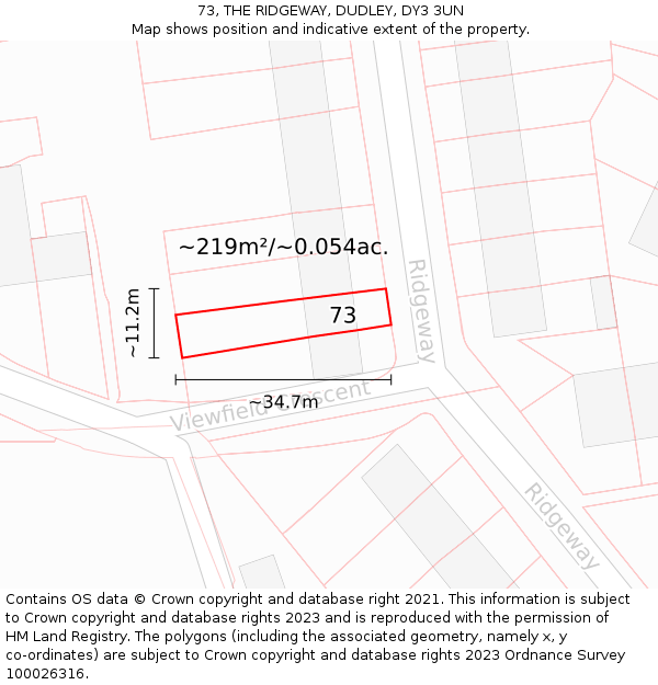 73, THE RIDGEWAY, DUDLEY, DY3 3UN: Plot and title map