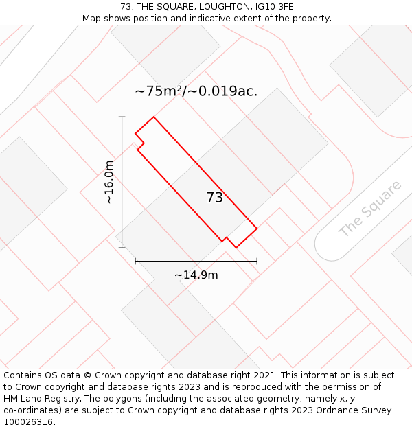 73, THE SQUARE, LOUGHTON, IG10 3FE: Plot and title map