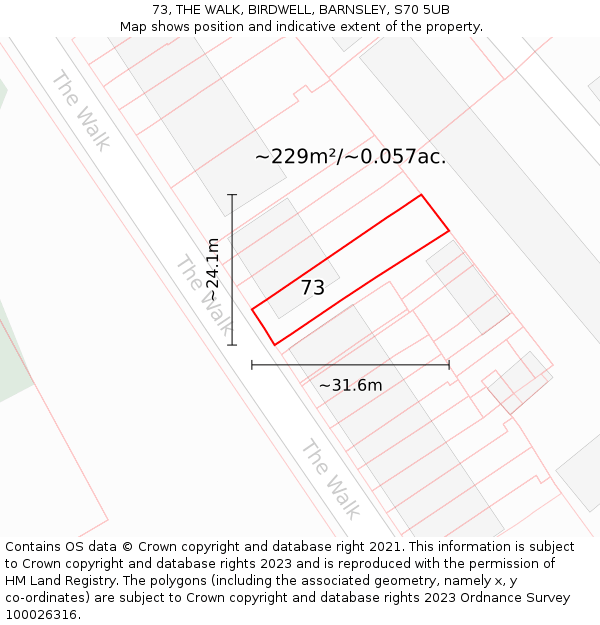 73, THE WALK, BIRDWELL, BARNSLEY, S70 5UB: Plot and title map