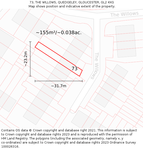 73, THE WILLOWS, QUEDGELEY, GLOUCESTER, GL2 4XG: Plot and title map
