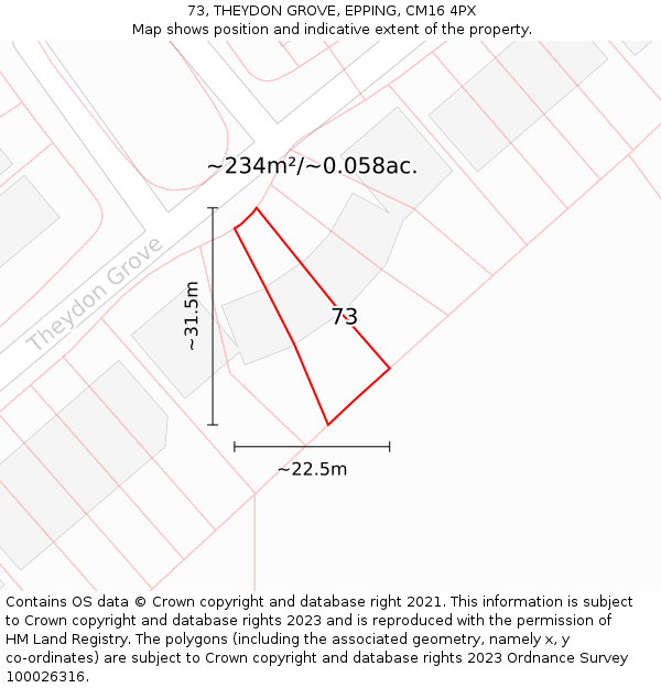 73, THEYDON GROVE, EPPING, CM16 4PX: Plot and title map