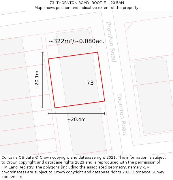 73, THORNTON ROAD, BOOTLE, L20 5AN: Plot and title map