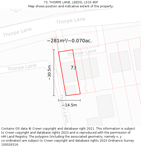 73, THORPE LANE, LEEDS, LS10 4EP: Plot and title map