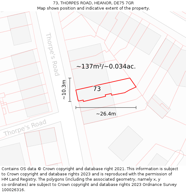 73, THORPES ROAD, HEANOR, DE75 7GR: Plot and title map