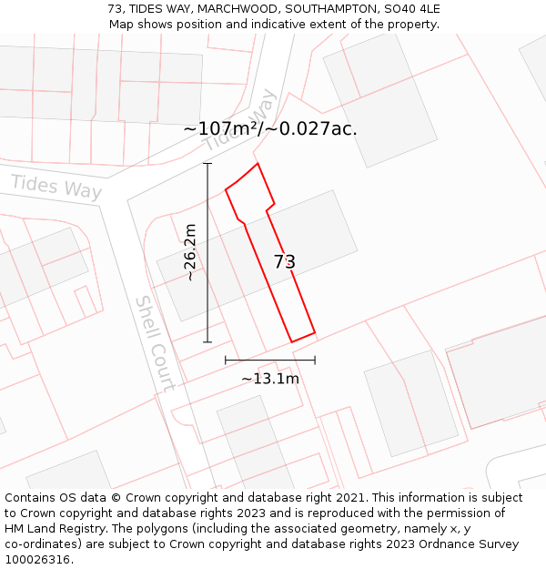 73, TIDES WAY, MARCHWOOD, SOUTHAMPTON, SO40 4LE: Plot and title map