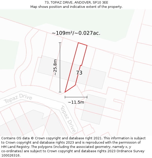 73, TOPAZ DRIVE, ANDOVER, SP10 3EE: Plot and title map