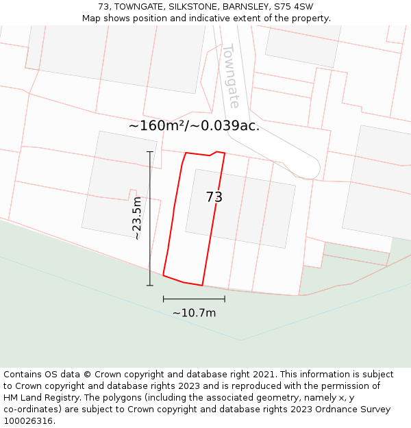 73, TOWNGATE, SILKSTONE, BARNSLEY, S75 4SW: Plot and title map