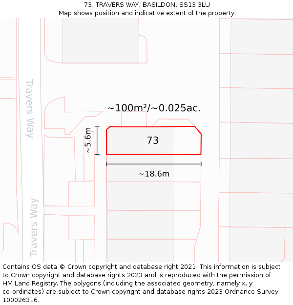73, TRAVERS WAY, BASILDON, SS13 3LU: Plot and title map