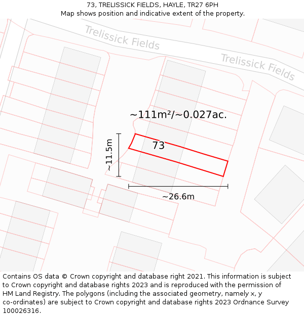 73, TRELISSICK FIELDS, HAYLE, TR27 6PH: Plot and title map