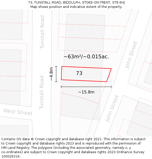 73, TUNSTALL ROAD, BIDDULPH, STOKE-ON-TRENT, ST8 6HJ: Plot and title map