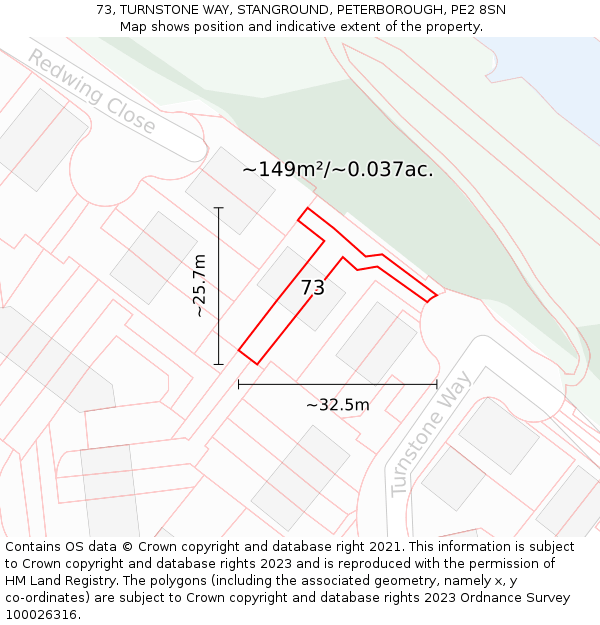 73, TURNSTONE WAY, STANGROUND, PETERBOROUGH, PE2 8SN: Plot and title map