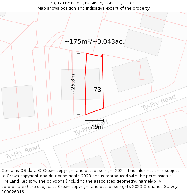 73, TY FRY ROAD, RUMNEY, CARDIFF, CF3 3JL: Plot and title map