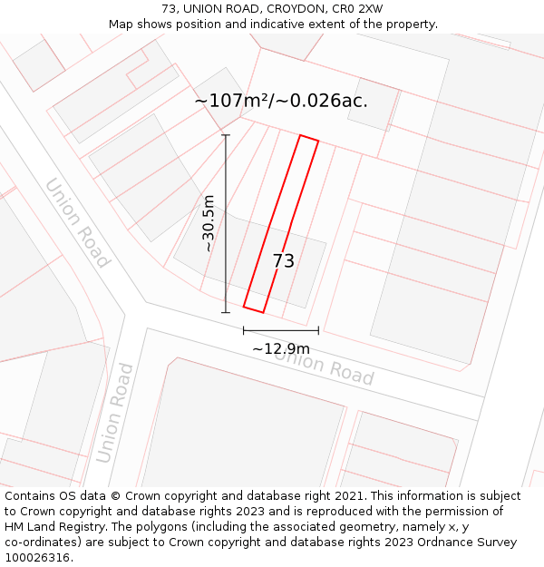 73, UNION ROAD, CROYDON, CR0 2XW: Plot and title map