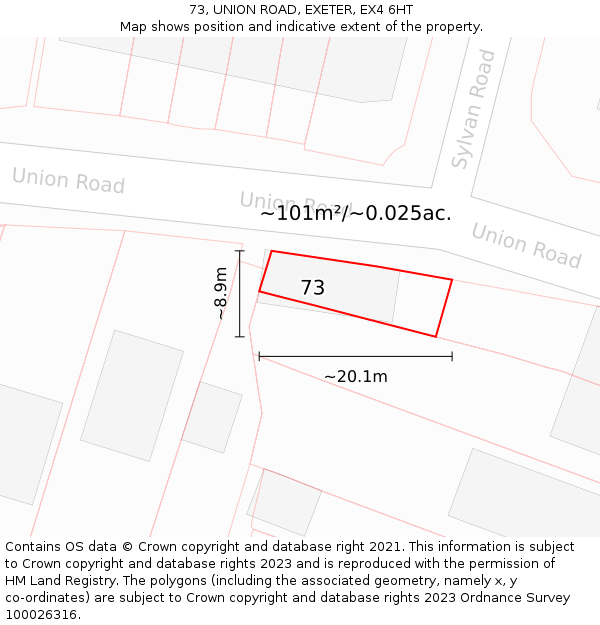 73, UNION ROAD, EXETER, EX4 6HT: Plot and title map