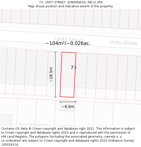 73, UNITY STREET, SHEERNESS, ME12 2PR: Plot and title map