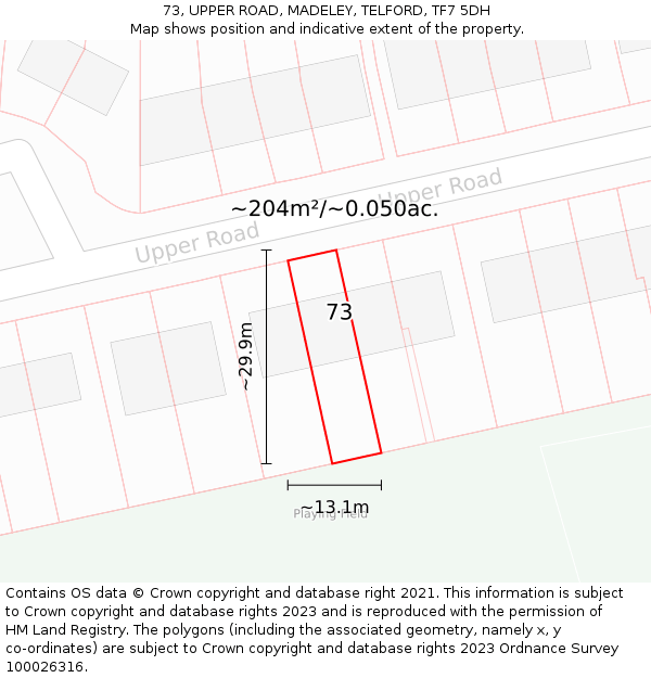 73, UPPER ROAD, MADELEY, TELFORD, TF7 5DH: Plot and title map