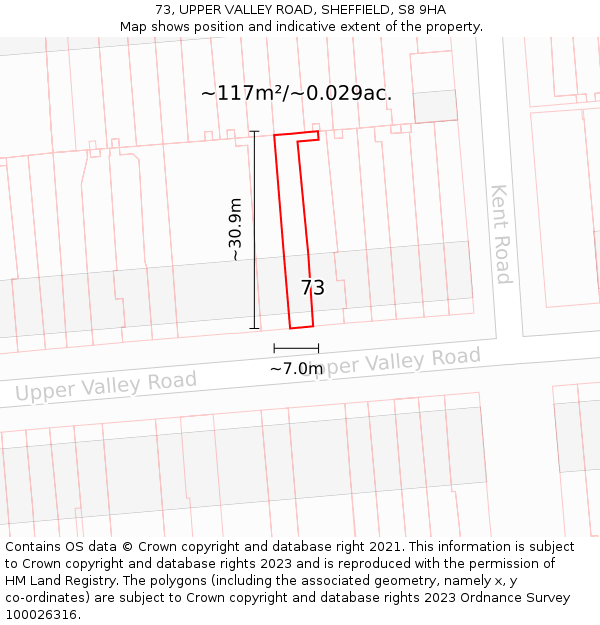 73, UPPER VALLEY ROAD, SHEFFIELD, S8 9HA: Plot and title map