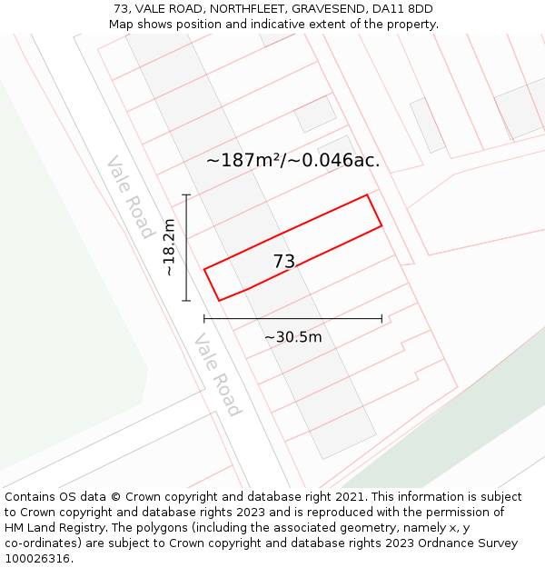 73, VALE ROAD, NORTHFLEET, GRAVESEND, DA11 8DD: Plot and title map