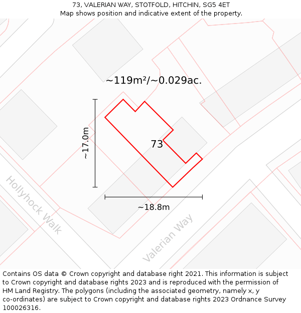 73, VALERIAN WAY, STOTFOLD, HITCHIN, SG5 4ET: Plot and title map