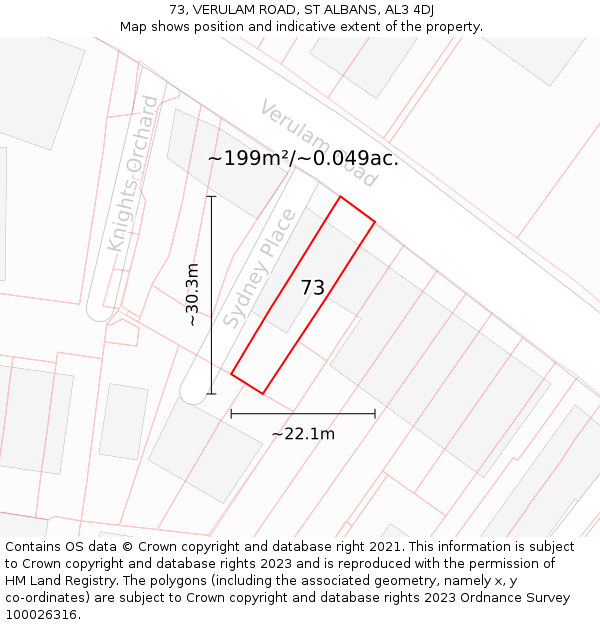 73, VERULAM ROAD, ST ALBANS, AL3 4DJ: Plot and title map