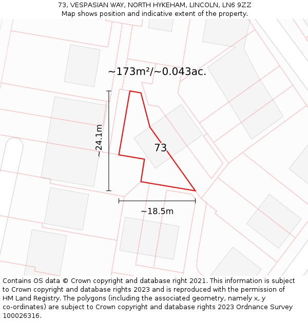 73, VESPASIAN WAY, NORTH HYKEHAM, LINCOLN, LN6 9ZZ: Plot and title map