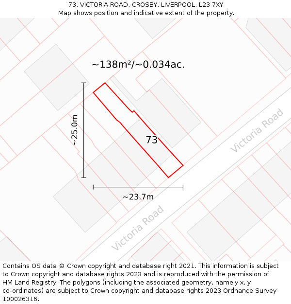 73, VICTORIA ROAD, CROSBY, LIVERPOOL, L23 7XY: Plot and title map