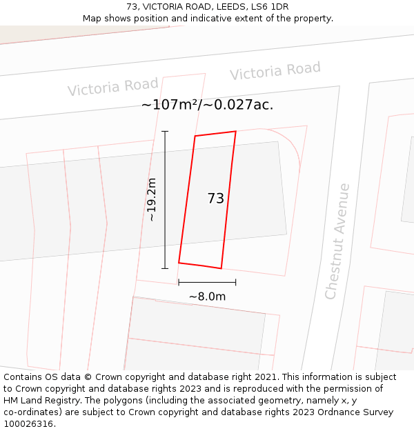 73, VICTORIA ROAD, LEEDS, LS6 1DR: Plot and title map