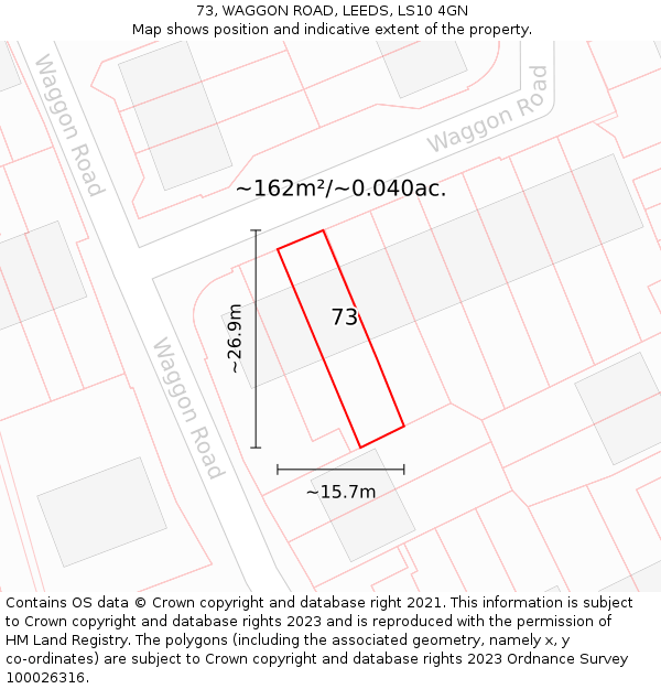 73, WAGGON ROAD, LEEDS, LS10 4GN: Plot and title map