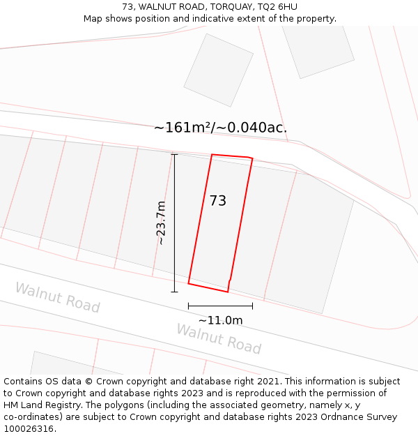 73, WALNUT ROAD, TORQUAY, TQ2 6HU: Plot and title map