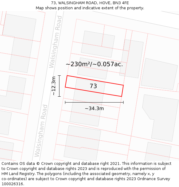 73, WALSINGHAM ROAD, HOVE, BN3 4FE: Plot and title map
