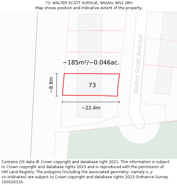 73, WALTER SCOTT AVENUE, WIGAN, WN1 2RH: Plot and title map