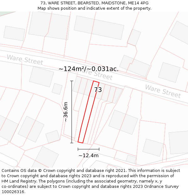 73, WARE STREET, BEARSTED, MAIDSTONE, ME14 4PG: Plot and title map