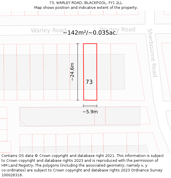 73, WARLEY ROAD, BLACKPOOL, FY1 2LL: Plot and title map
