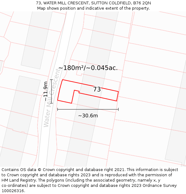 73, WATER MILL CRESCENT, SUTTON COLDFIELD, B76 2QN: Plot and title map