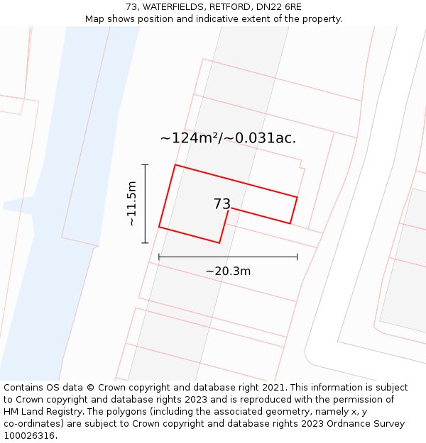 73, WATERFIELDS, RETFORD, DN22 6RE: Plot and title map