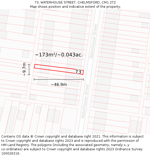 73, WATERHOUSE STREET, CHELMSFORD, CM1 2TZ: Plot and title map