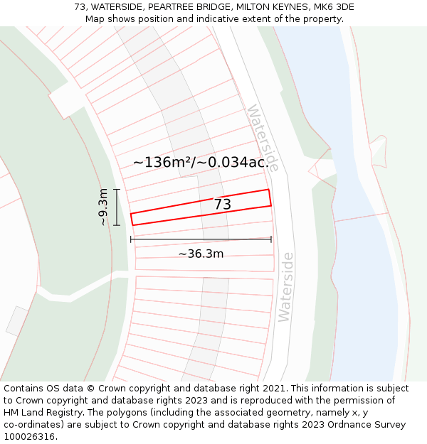 73, WATERSIDE, PEARTREE BRIDGE, MILTON KEYNES, MK6 3DE: Plot and title map