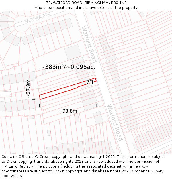 73, WATFORD ROAD, BIRMINGHAM, B30 1NP: Plot and title map