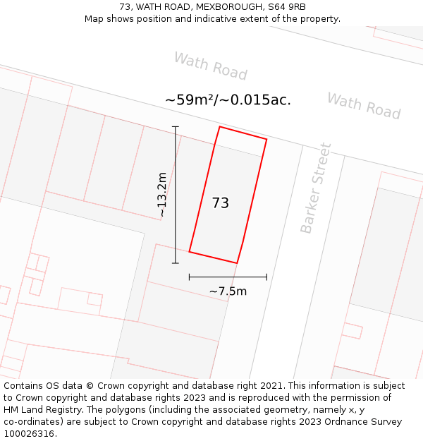 73, WATH ROAD, MEXBOROUGH, S64 9RB: Plot and title map