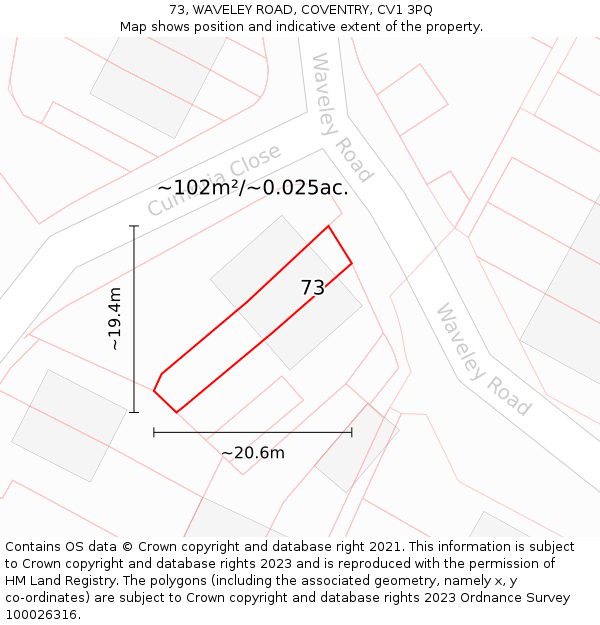 73, WAVELEY ROAD, COVENTRY, CV1 3PQ: Plot and title map
