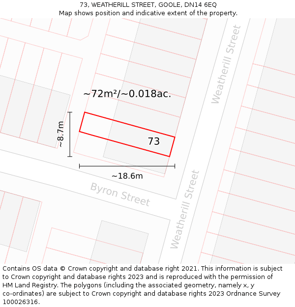 73, WEATHERILL STREET, GOOLE, DN14 6EQ: Plot and title map
