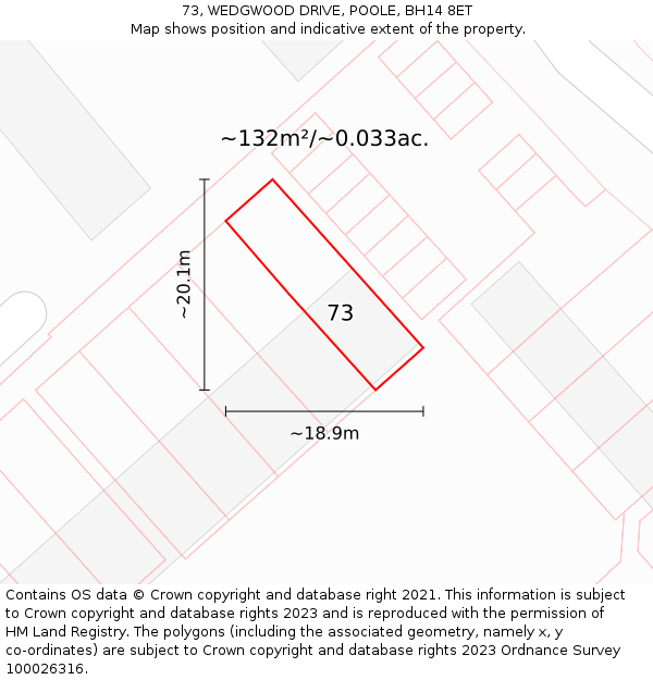 73, WEDGWOOD DRIVE, POOLE, BH14 8ET: Plot and title map