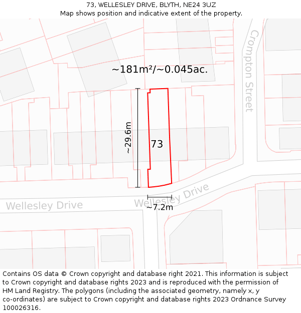 73, WELLESLEY DRIVE, BLYTH, NE24 3UZ: Plot and title map